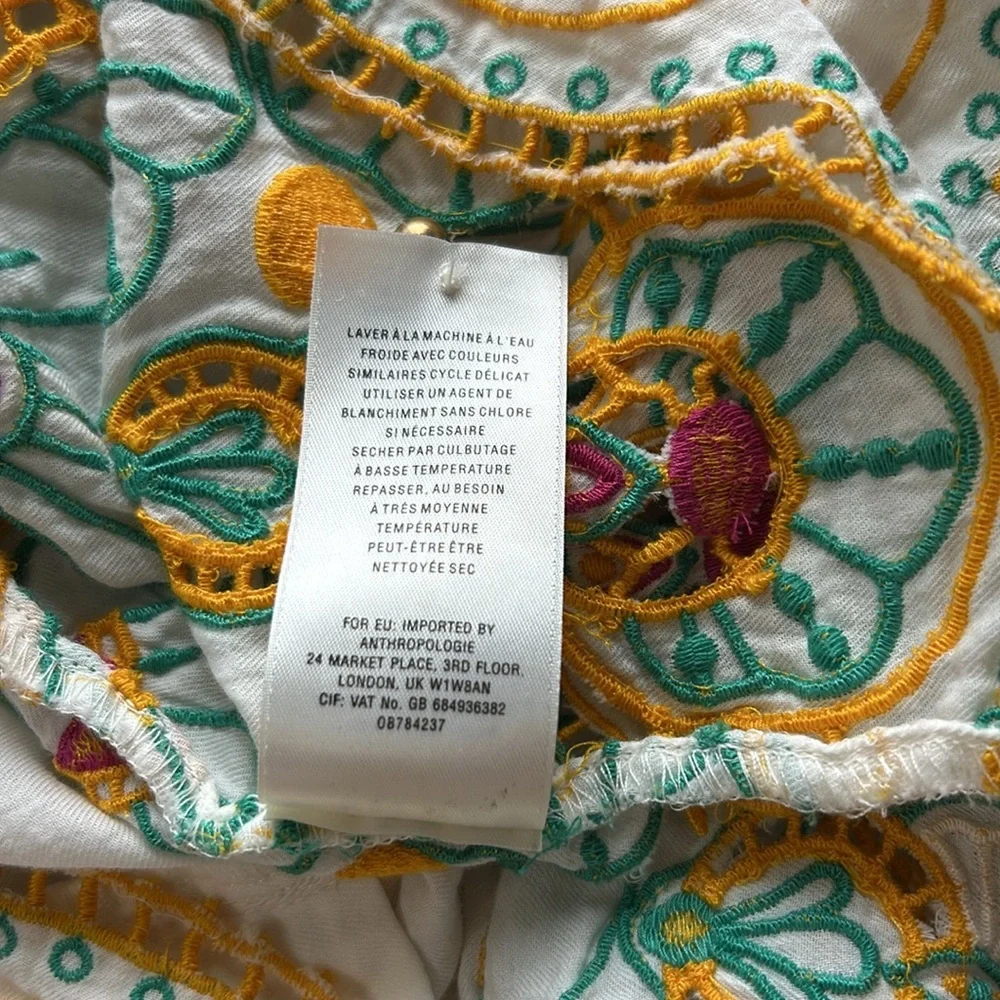 Anthropologie White Embroidered Tunic with Teal & Yellow Accents - Picture 13 of 15